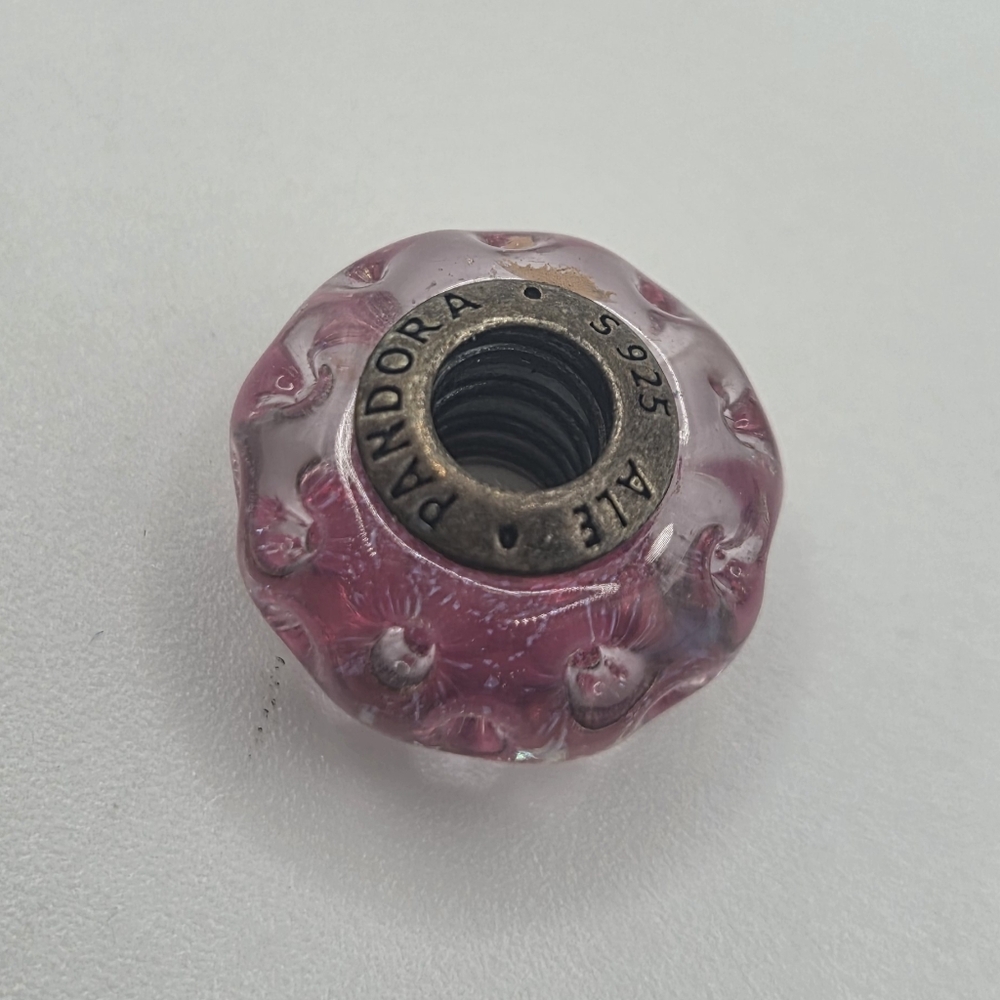 100% Authentic PANDORA 925 Wavy Pink Murano Glass Charm  Needs Cleaning